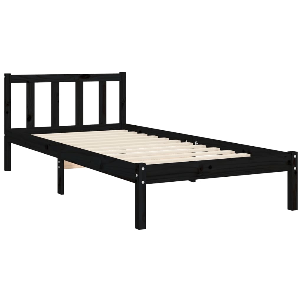 Bed Frame with Headboard Black 90x190 cm Single Solid Wood