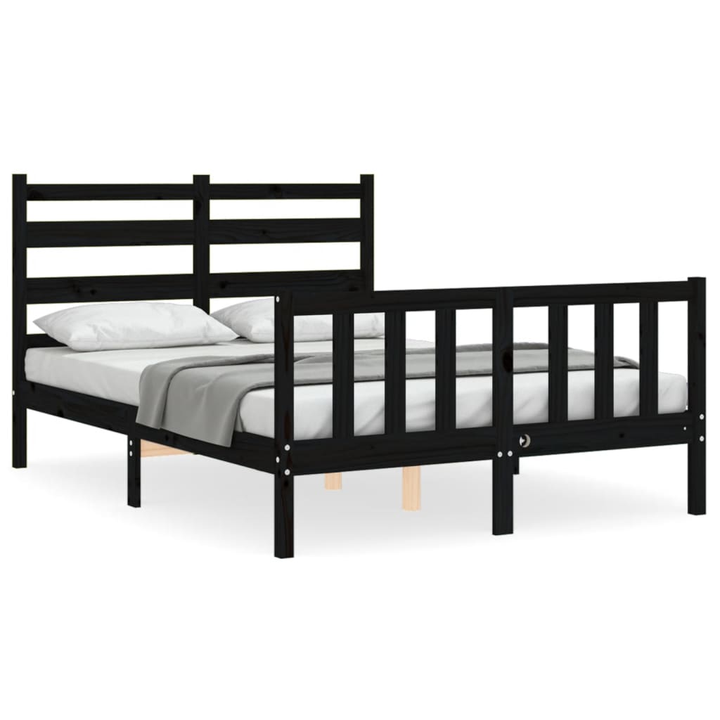 Bed Frame with Headboard Black 140x200 cm Solid Wood