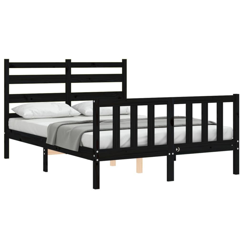 Bed Frame with Headboard Black 140x200 cm Solid Wood