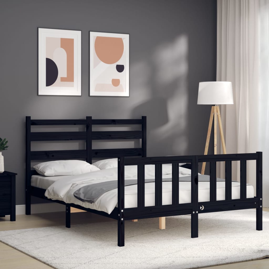 Bed Frame with Headboard Black 140x200 cm Solid Wood