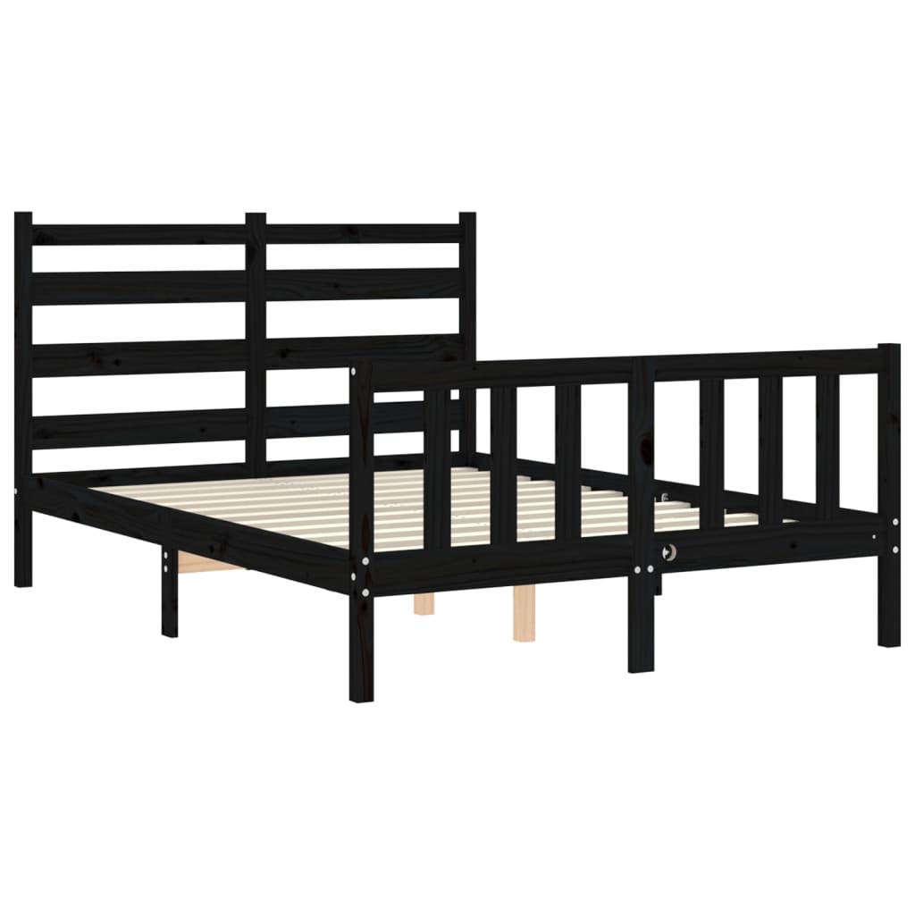 Bed Frame with Headboard Black 140x200 cm Solid Wood