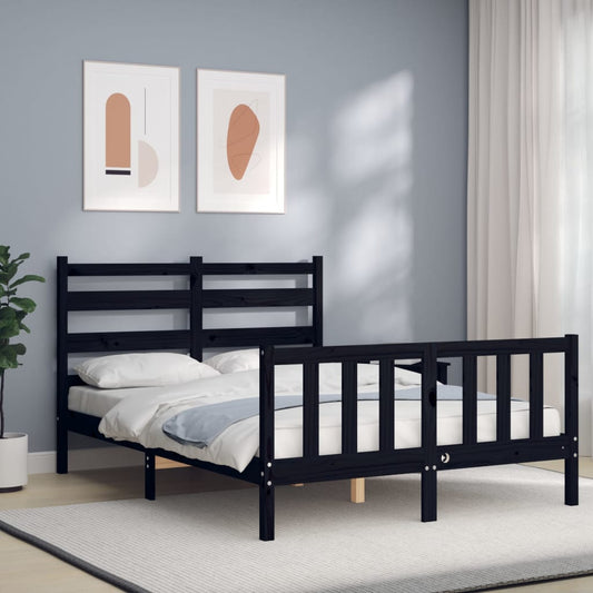 Bed Frame with Headboard Black 140x200 cm Solid Wood