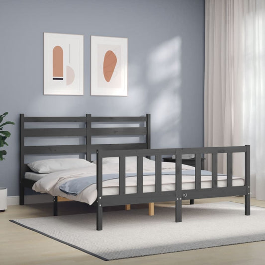 Bed Frame without Mattress Grey King Size Solid Wood Pine