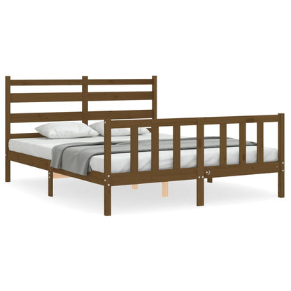 Bed Frame with Headboard Honey Brown King Size Solid Wood