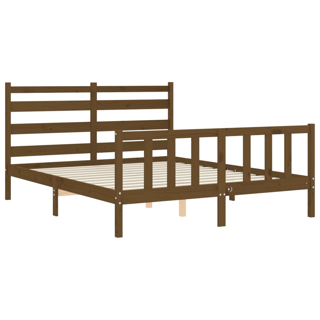 Bed Frame with Headboard Honey Brown King Size Solid Wood