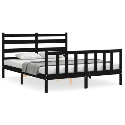 Bed Frame without Mattress Black King Size Solid Wood Pine