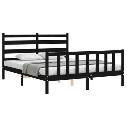 Bed Frame without Mattress Black King Size Solid Wood Pine