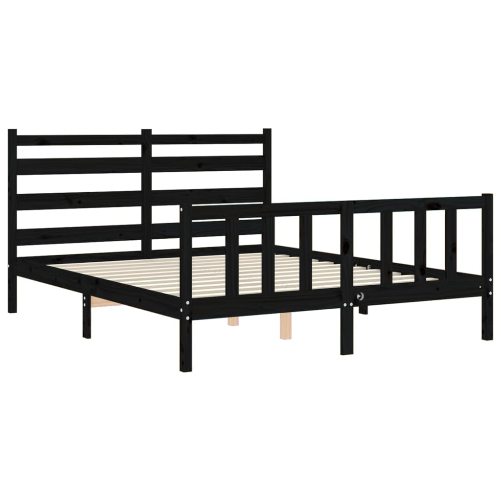 Bed Frame without Mattress Black King Size Solid Wood Pine