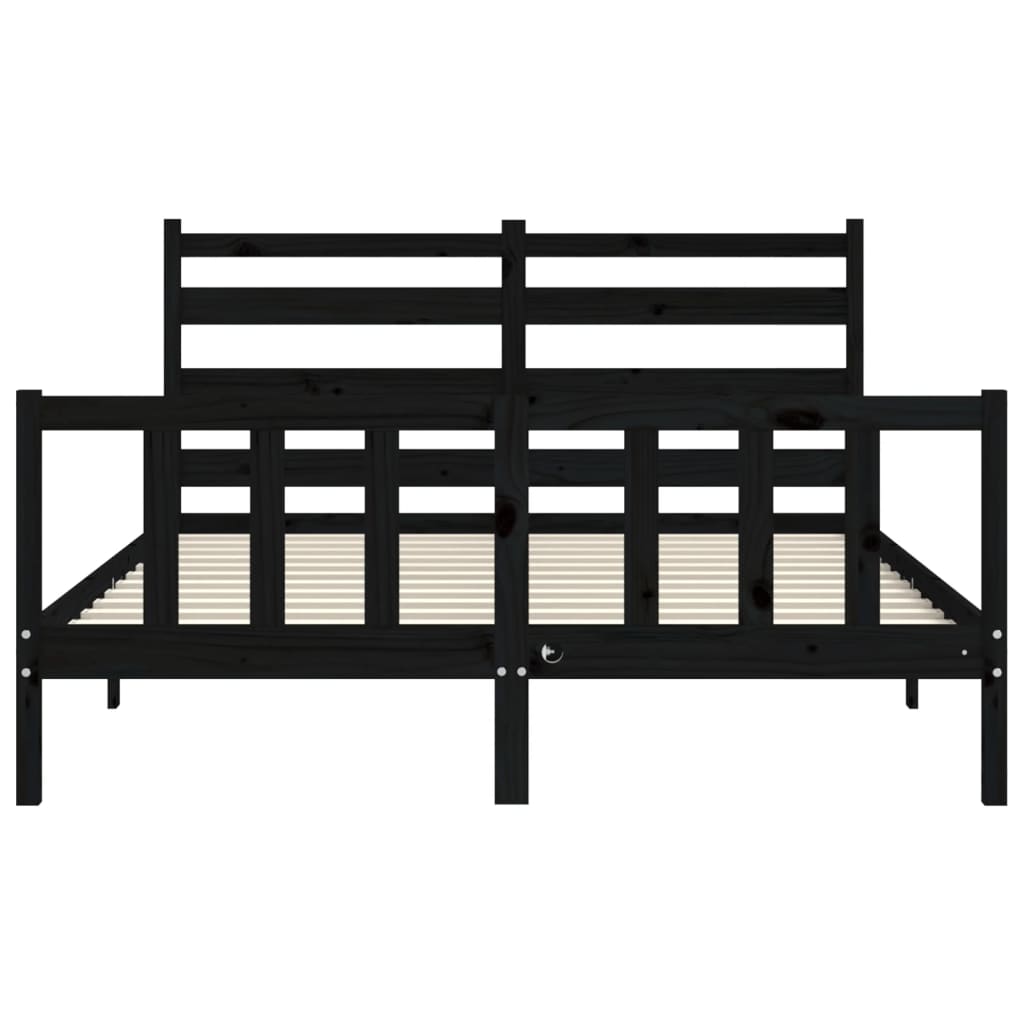 Bed Frame without Mattress Black King Size Solid Wood Pine