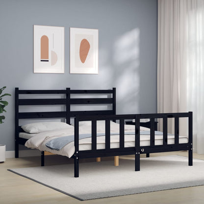 Bed Frame without Mattress Black King Size Solid Wood Pine