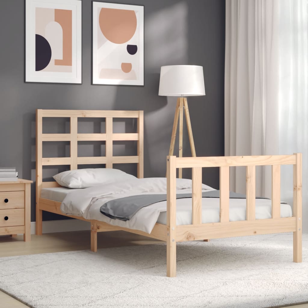 Bed Frame with Headboard Small Single Solid Wood