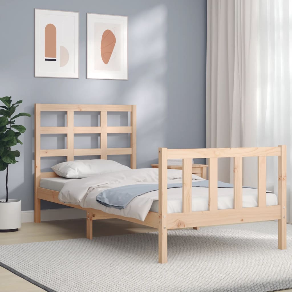 Bed Frame with Headboard Small Single Solid Wood