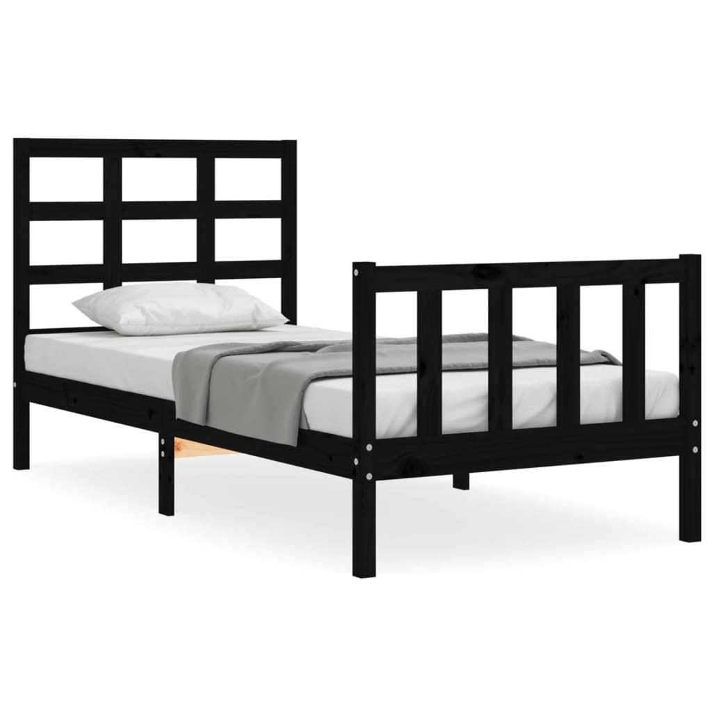 Bed Frame with Headboard Black Small Single Solid Wood