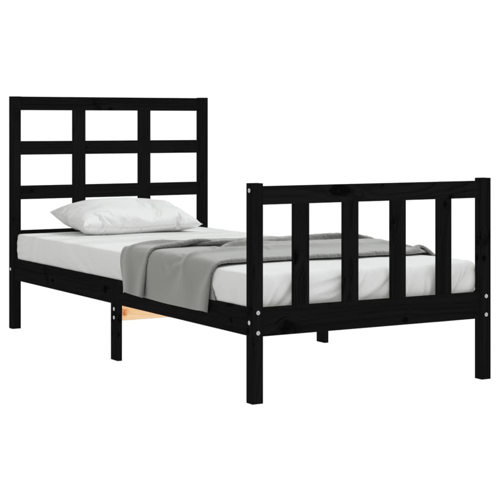 Bed Frame with Headboard Black Small Single Solid Wood