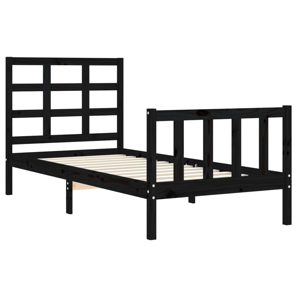 Bed Frame with Headboard Black Small Single Solid Wood