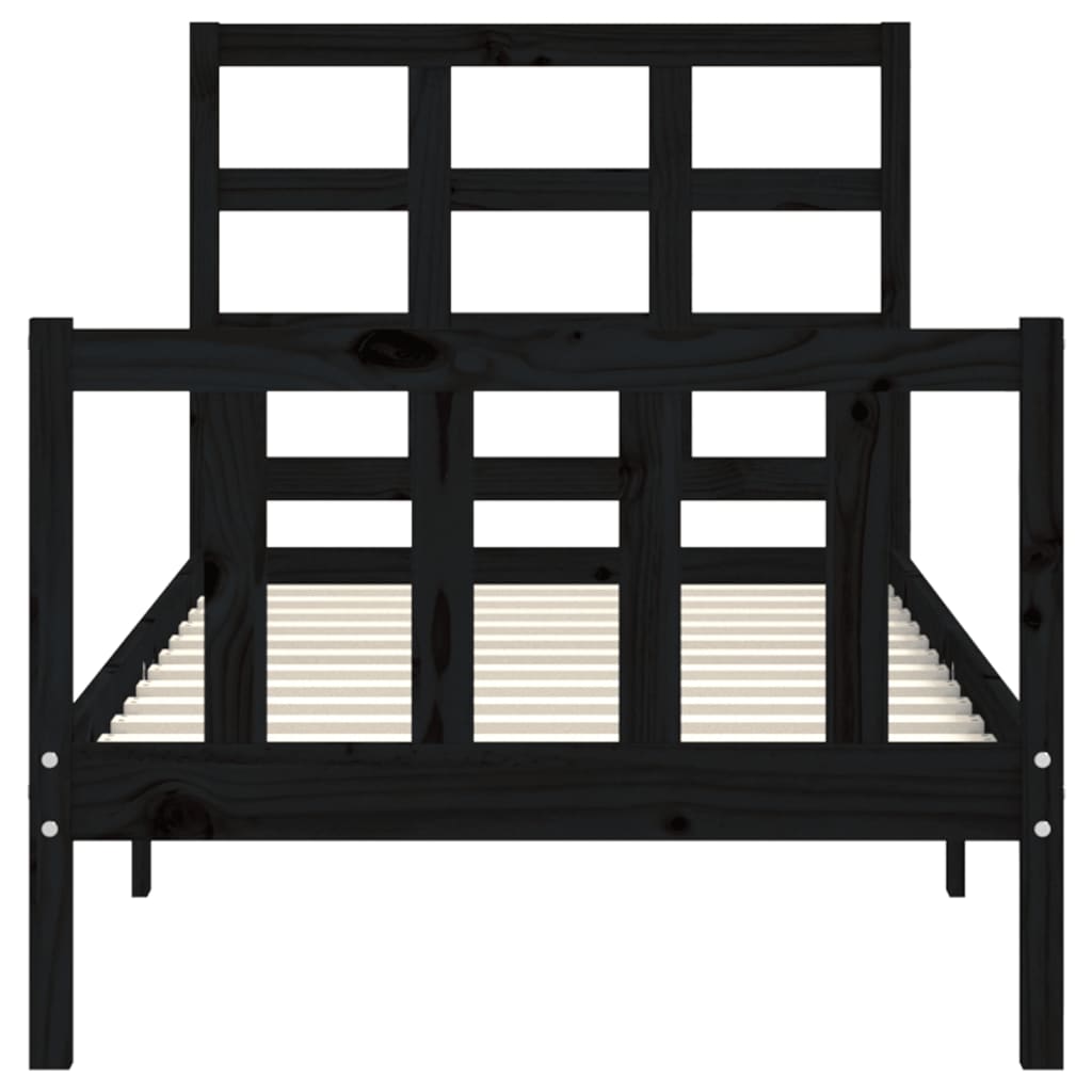 Bed Frame with Headboard Black Small Single Solid Wood