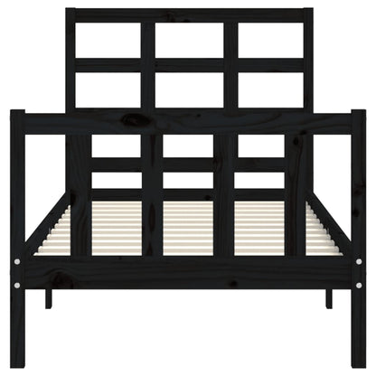 Bed Frame with Headboard Black Small Single Solid Wood