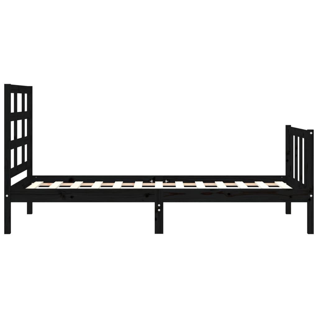 Bed Frame with Headboard Black Small Single Solid Wood