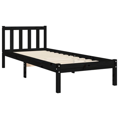 Bed Frame with Headboard Black Small Single Solid Wood