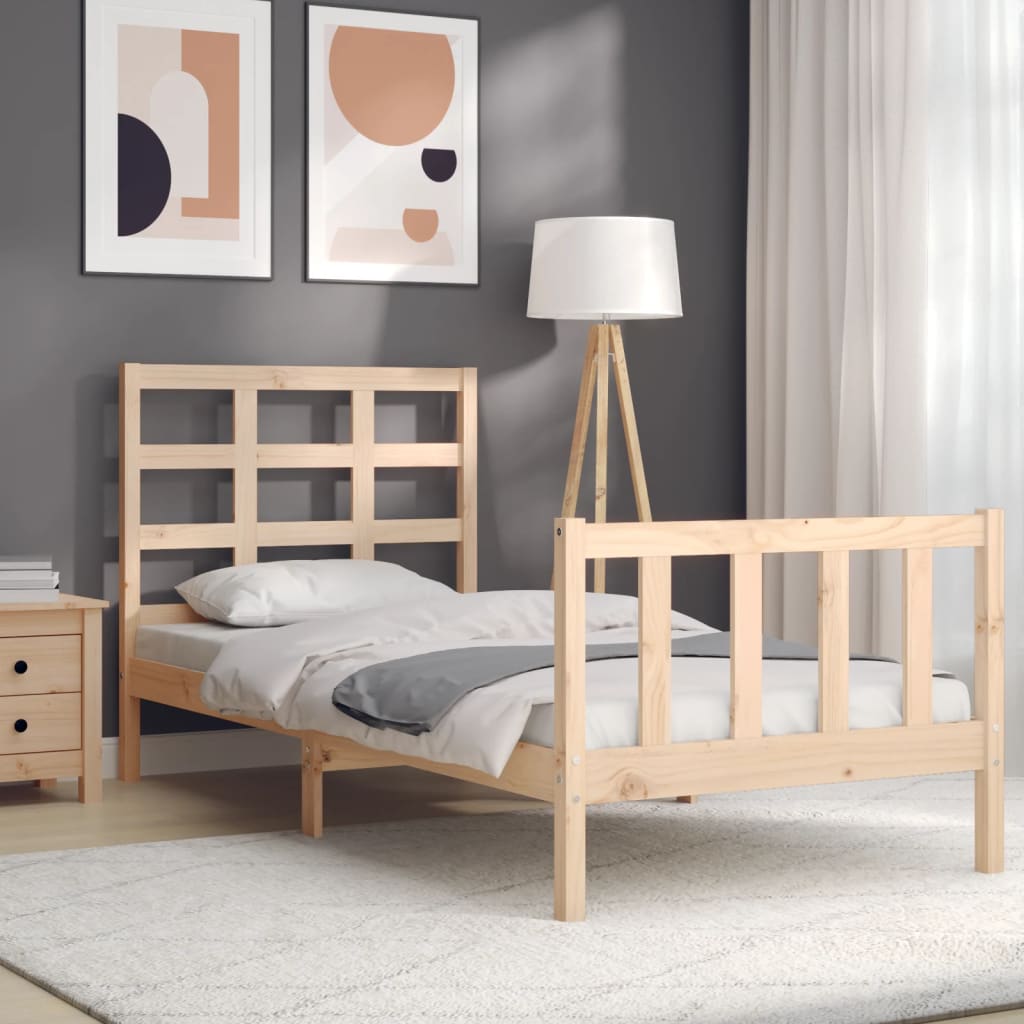 Bed Frame with Headboard 90x190 cm Single Solid Wood