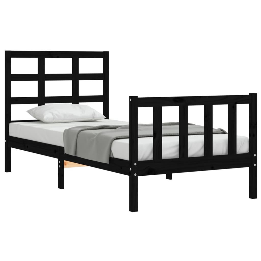 Bed Frame without Mattress Black 90x190 cm Single Solid Wood Pine