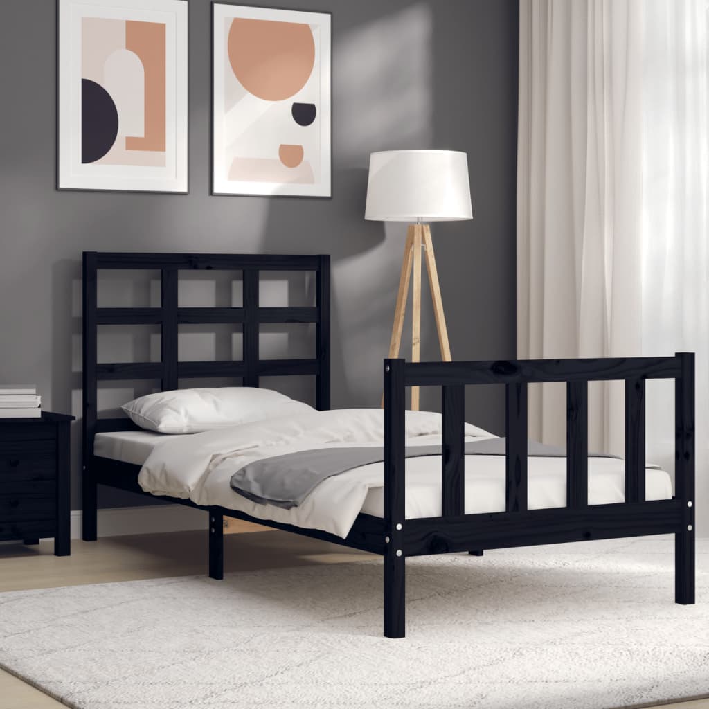 Bed Frame without Mattress Black 90x190 cm Single Solid Wood Pine