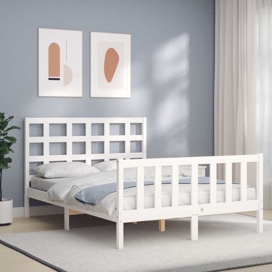 Bed Frame without Mattress White Double Solid Wood Pine