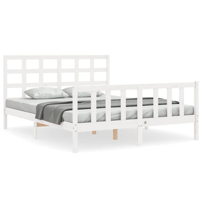 Bed Frame without Mattress White King Size Solid Wood Pine