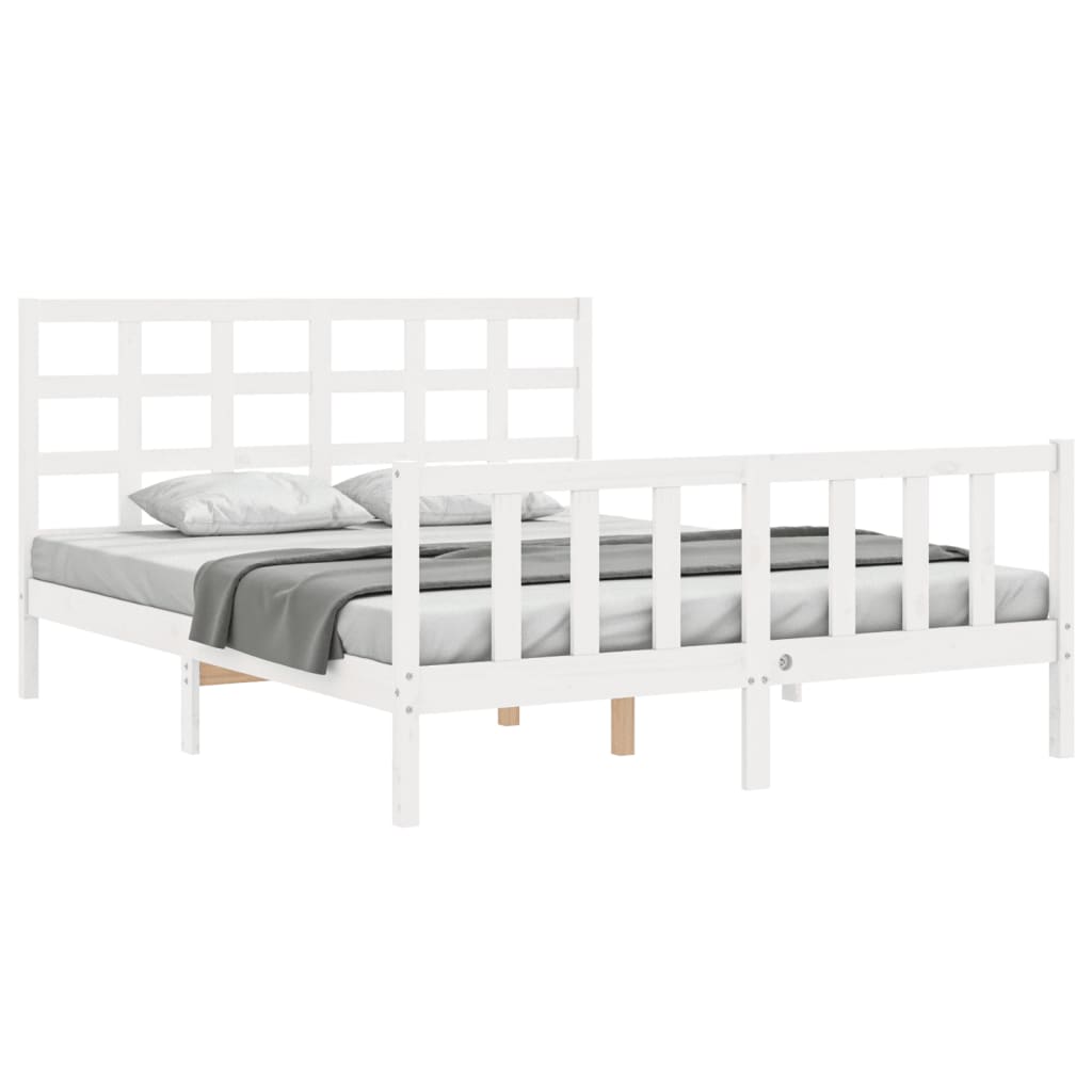 Bed Frame without Mattress White King Size Solid Wood Pine