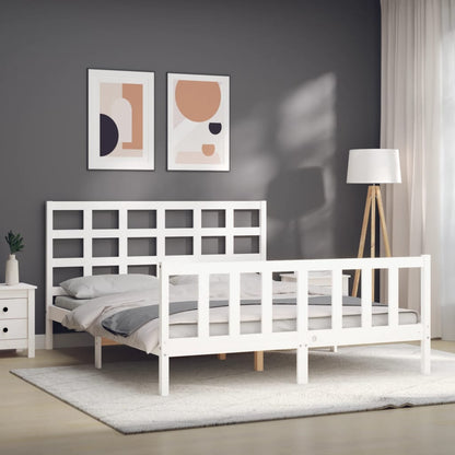 Bed Frame without Mattress White King Size Solid Wood Pine