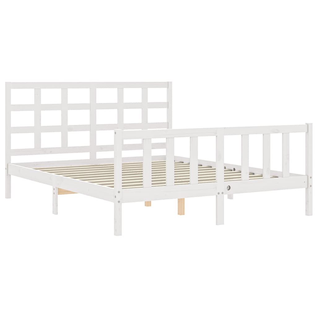 Bed Frame without Mattress White King Size Solid Wood Pine