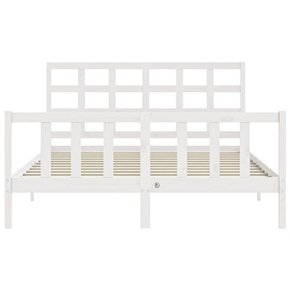 Bed Frame without Mattress White King Size Solid Wood Pine