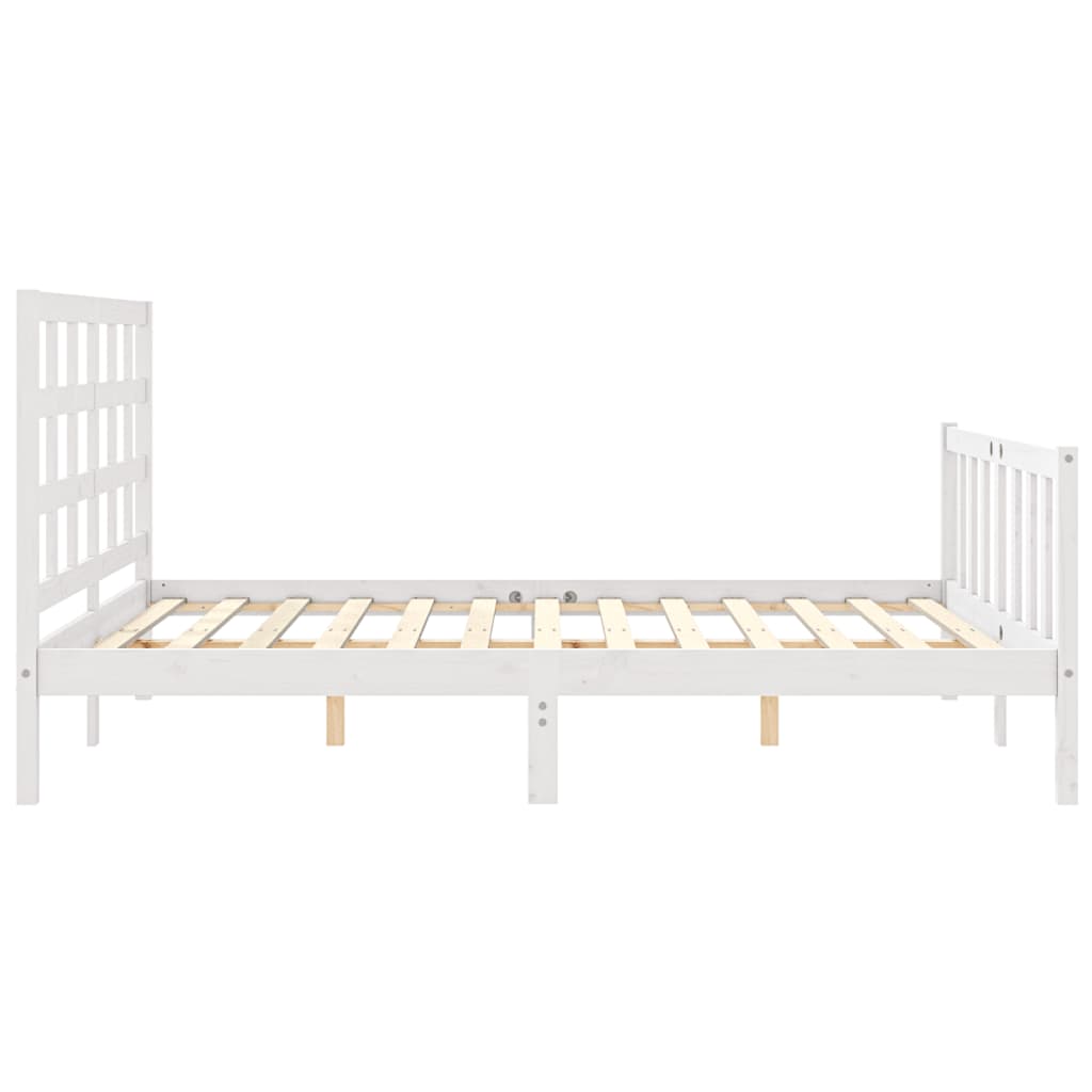 Bed Frame without Mattress White King Size Solid Wood Pine