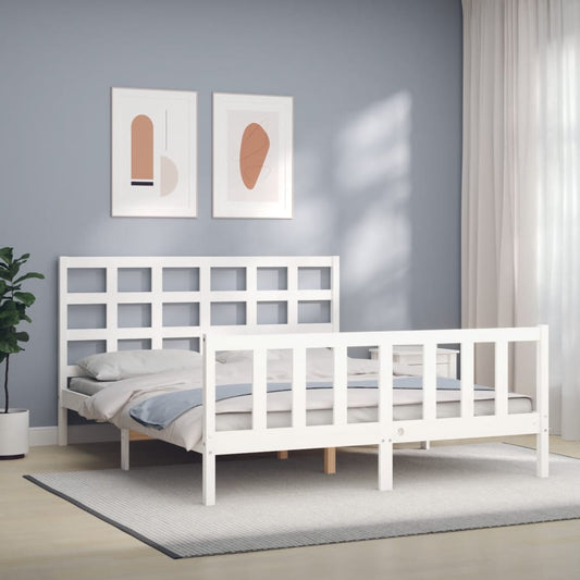 Bed Frame without Mattress White King Size Solid Wood Pine