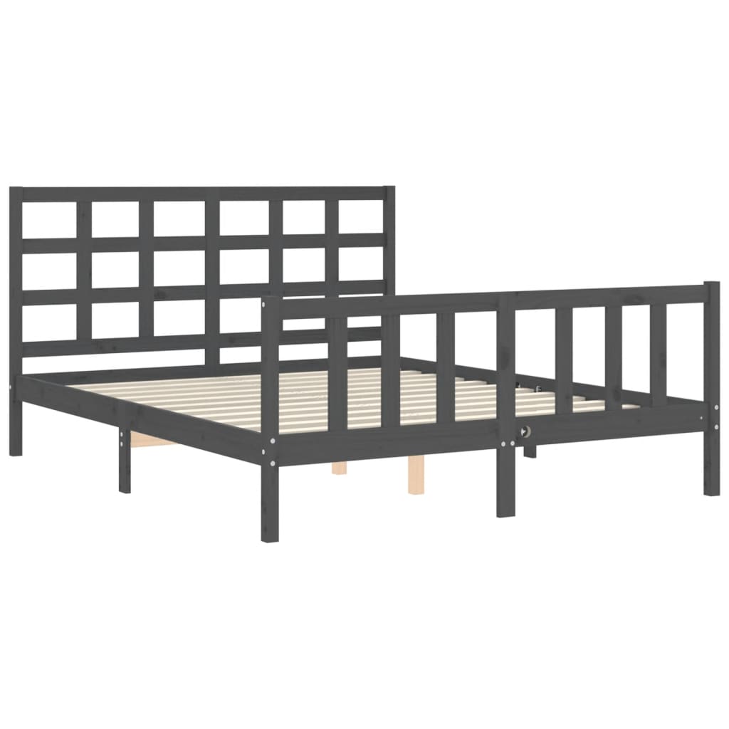 Bed Frame with Headboard Grey King Size Solid Wood