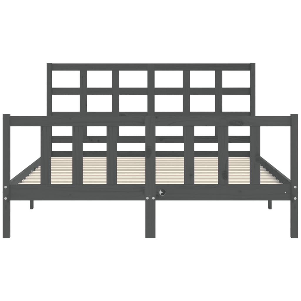 Bed Frame with Headboard Grey King Size Solid Wood