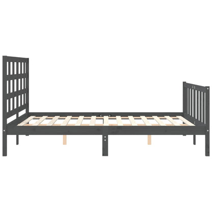 Bed Frame with Headboard Grey King Size Solid Wood