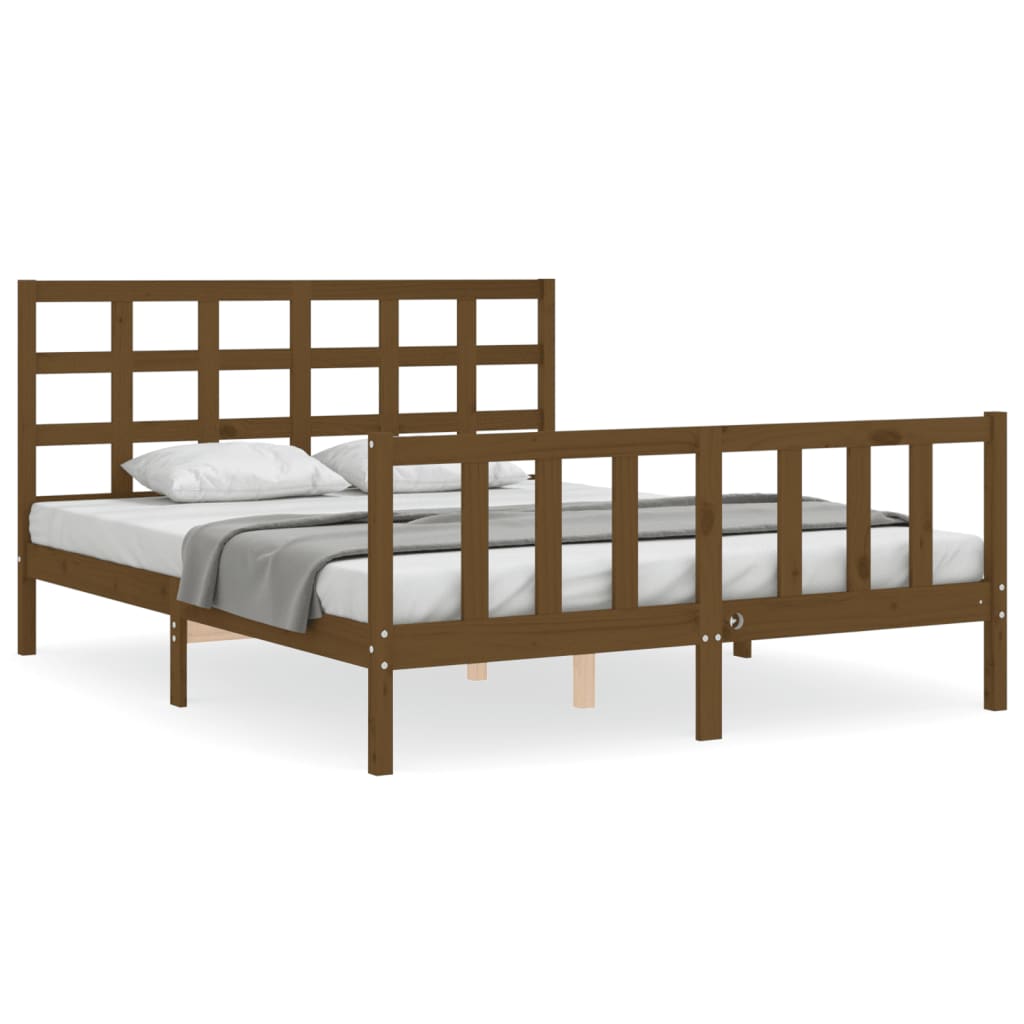 Bed Frame with Headboard Honey Brown King Size Solid Wood