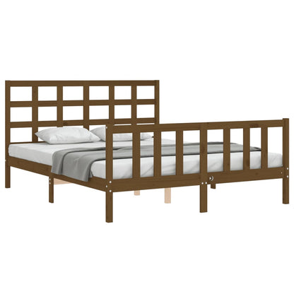 Bed Frame with Headboard Honey Brown King Size Solid Wood