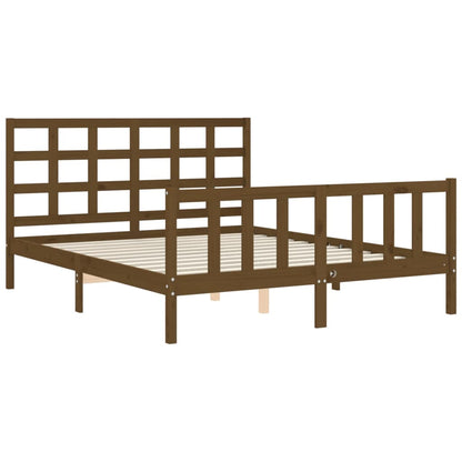 Bed Frame with Headboard Honey Brown King Size Solid Wood