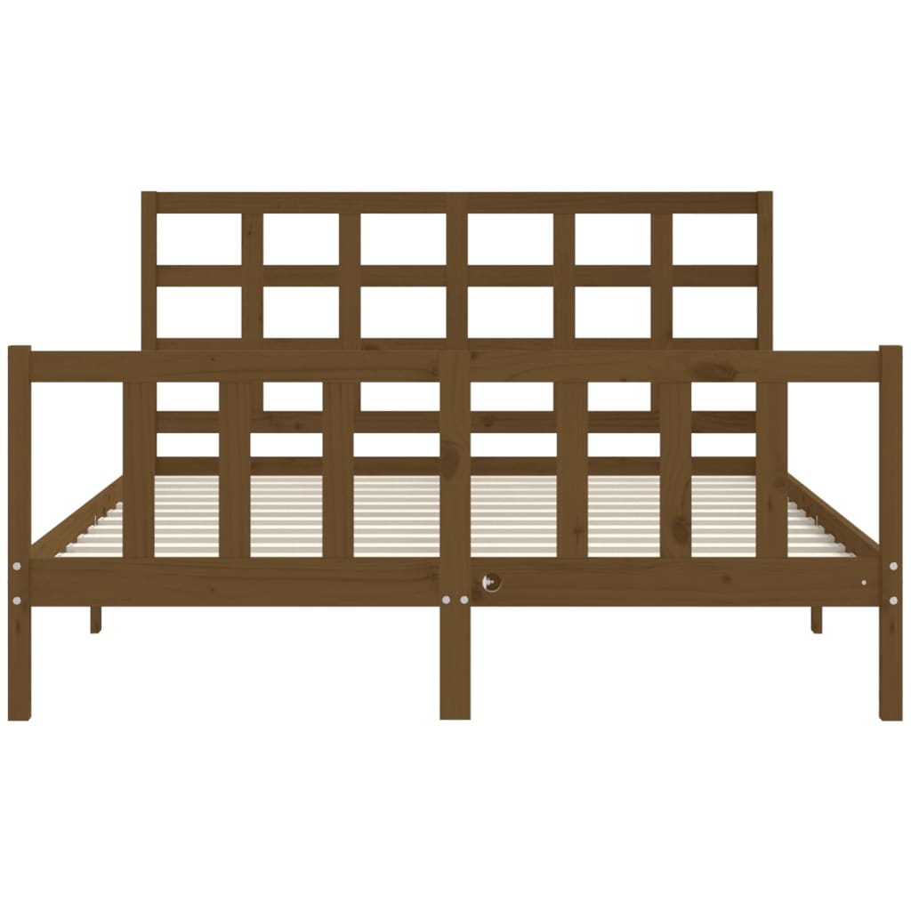 Bed Frame with Headboard Honey Brown King Size Solid Wood