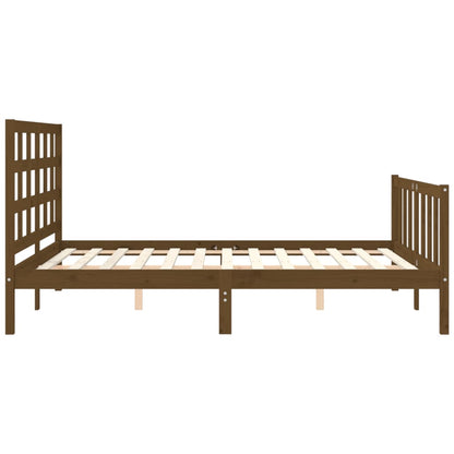 Bed Frame with Headboard Honey Brown King Size Solid Wood