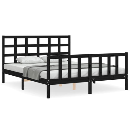 Bed Frame with Headboard Black King Size Solid Wood