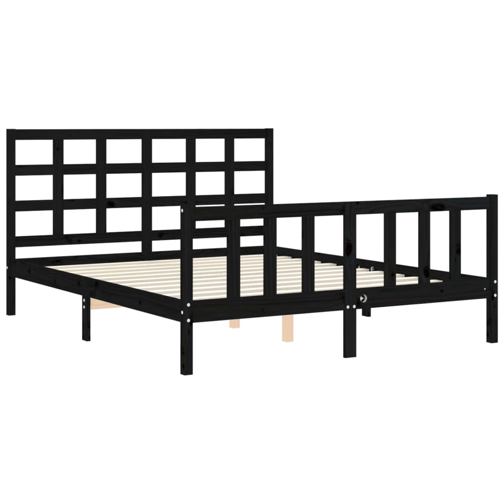 Bed Frame with Headboard Black King Size Solid Wood