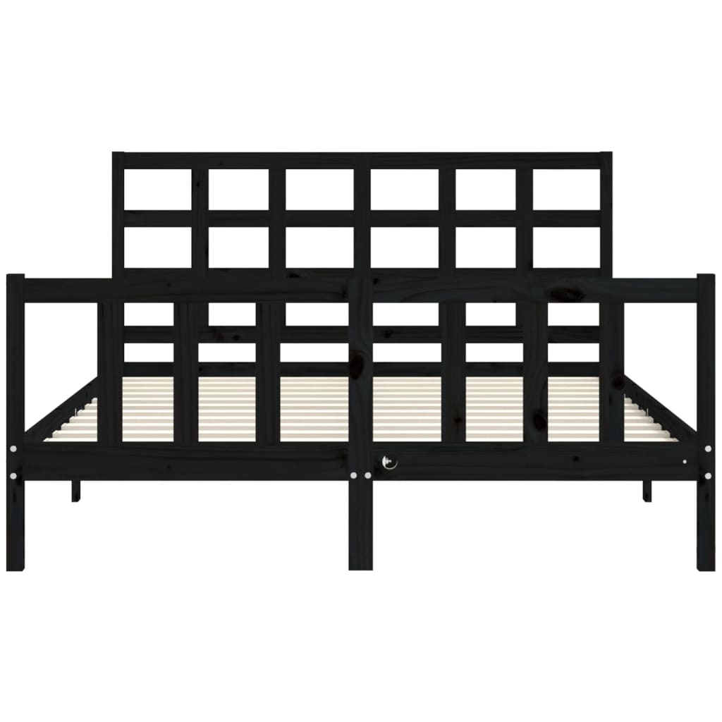 Bed Frame with Headboard Black King Size Solid Wood