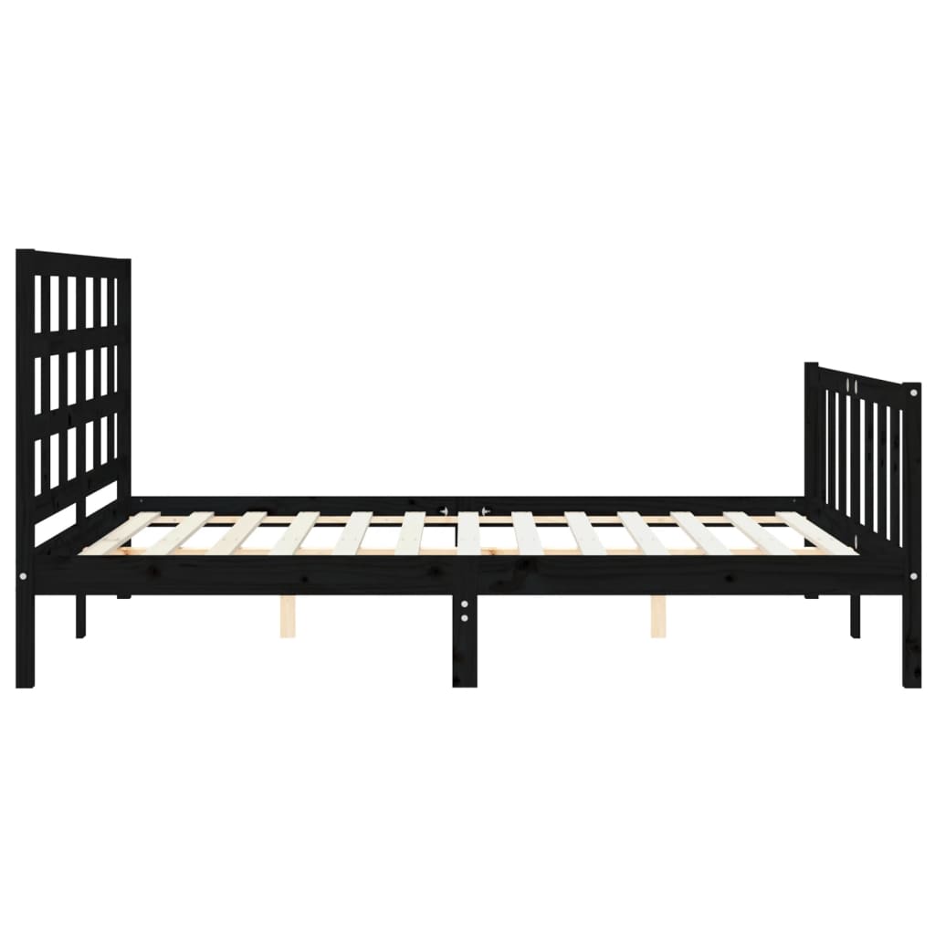 Bed Frame with Headboard Black King Size Solid Wood