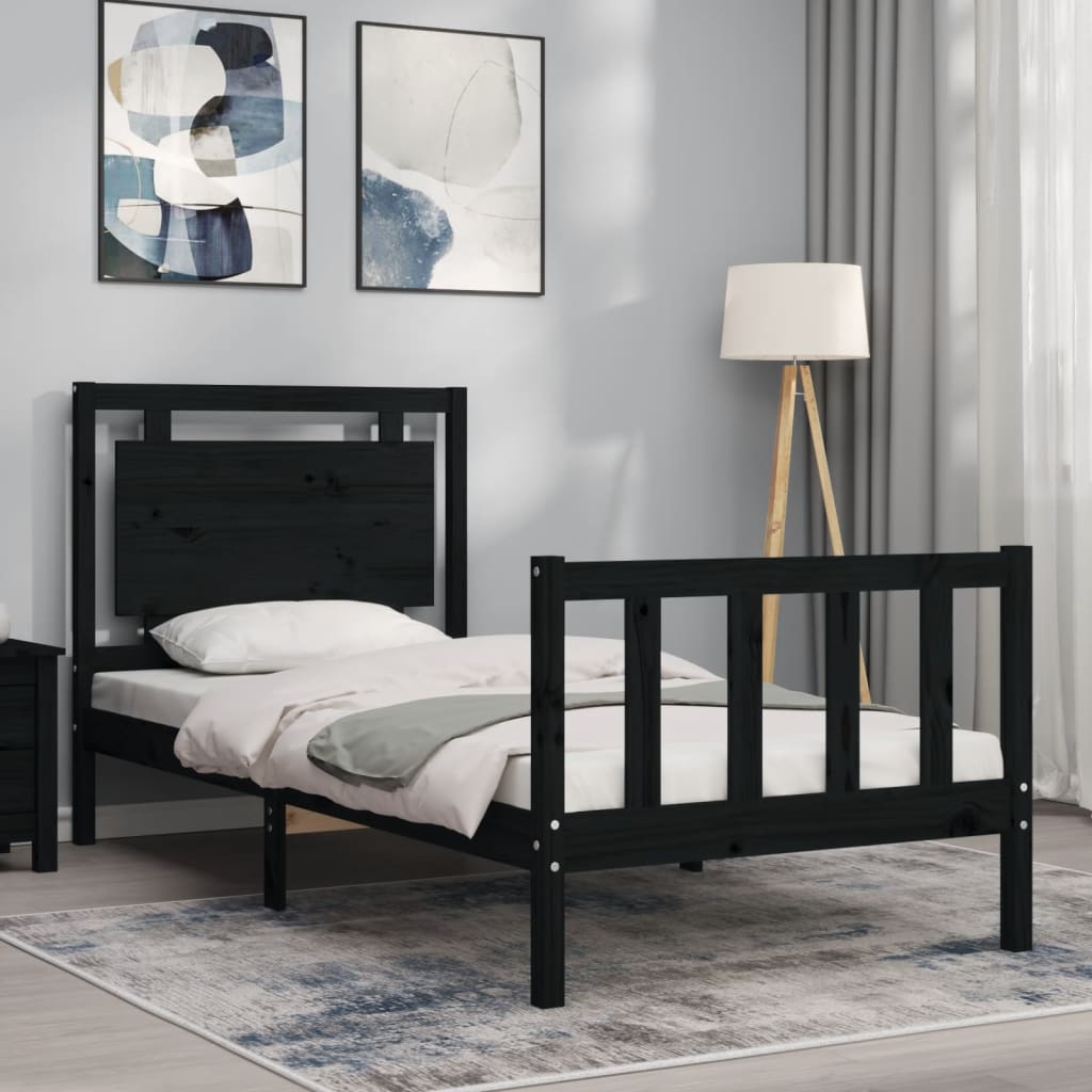 Bed Frame without Mattress Black 90x190 cm Single Solid Wood Pine