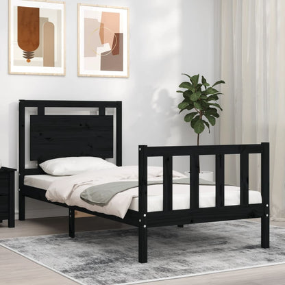 Bed Frame without Mattress Black 90x190 cm Single Solid Wood Pine