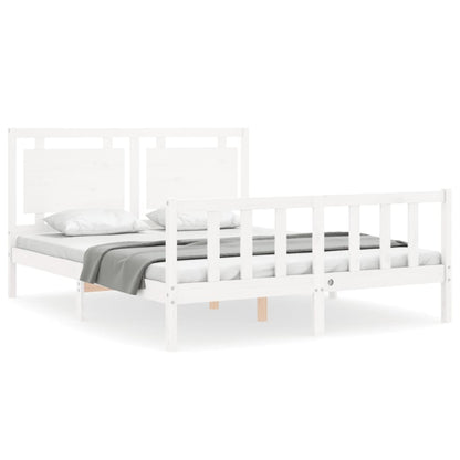 Bed Frame without Mattress White King Size Solid Wood Pine