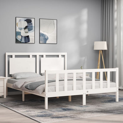 Bed Frame without Mattress White King Size Solid Wood Pine